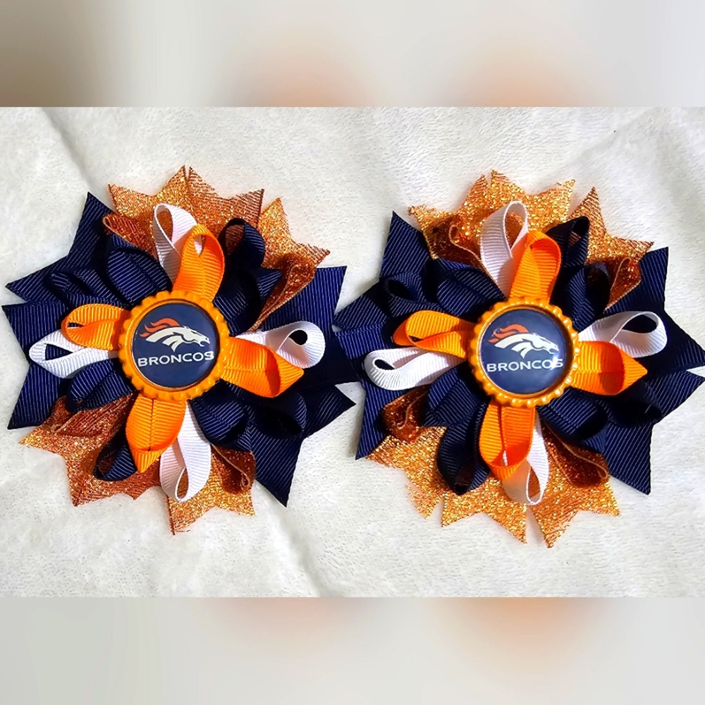Set of 2 Denver Broncos Alligator Clip Hairbows Never Worn